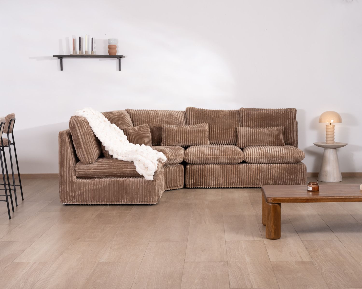 Elément d'angle pour canapé modulaire camel en velours larges côtes "Kédusa"