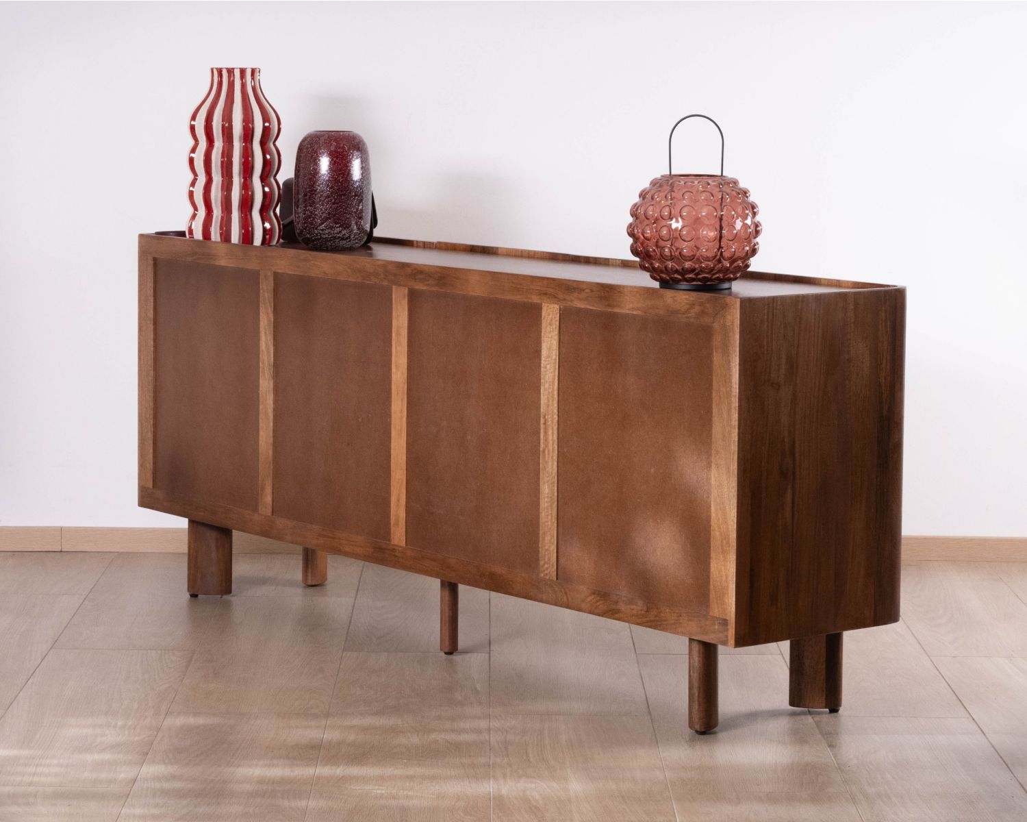 Buffet enfilade 4 portes 200 cm en manguier massif foncé "Malaké" style Japandi