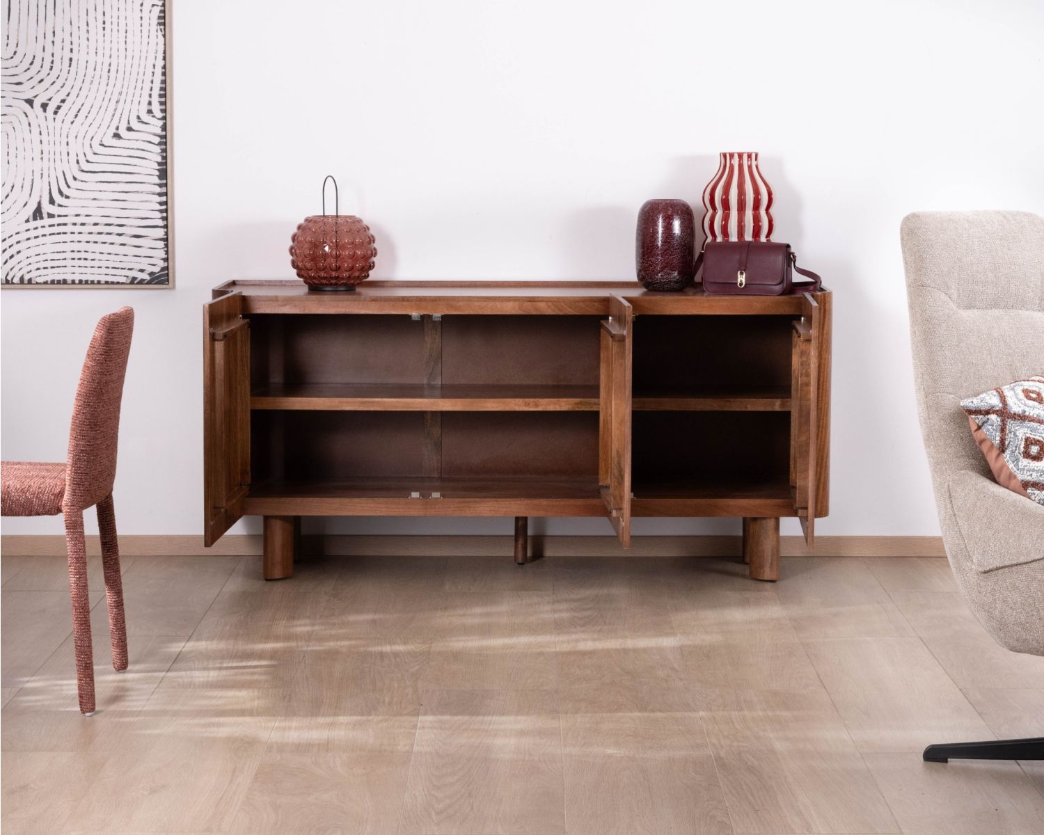 Buffet 3 portes 170 cm en manguier massif "Malaké" design organique contemporain