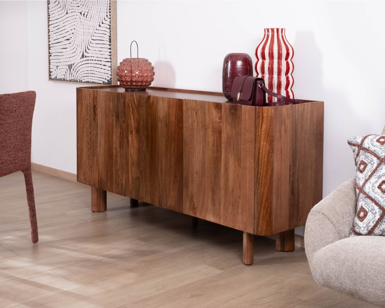 Buffet 3 portes 170 cm en manguier massif "Malaké" design organique contemporain