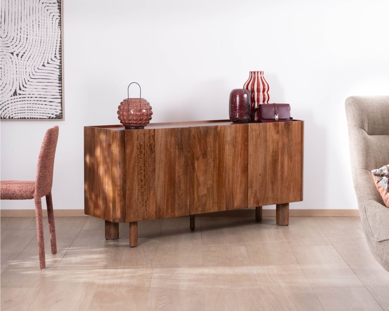 Buffet 3 portes 170 cm en manguier massif "Malaké" design organique contemporain