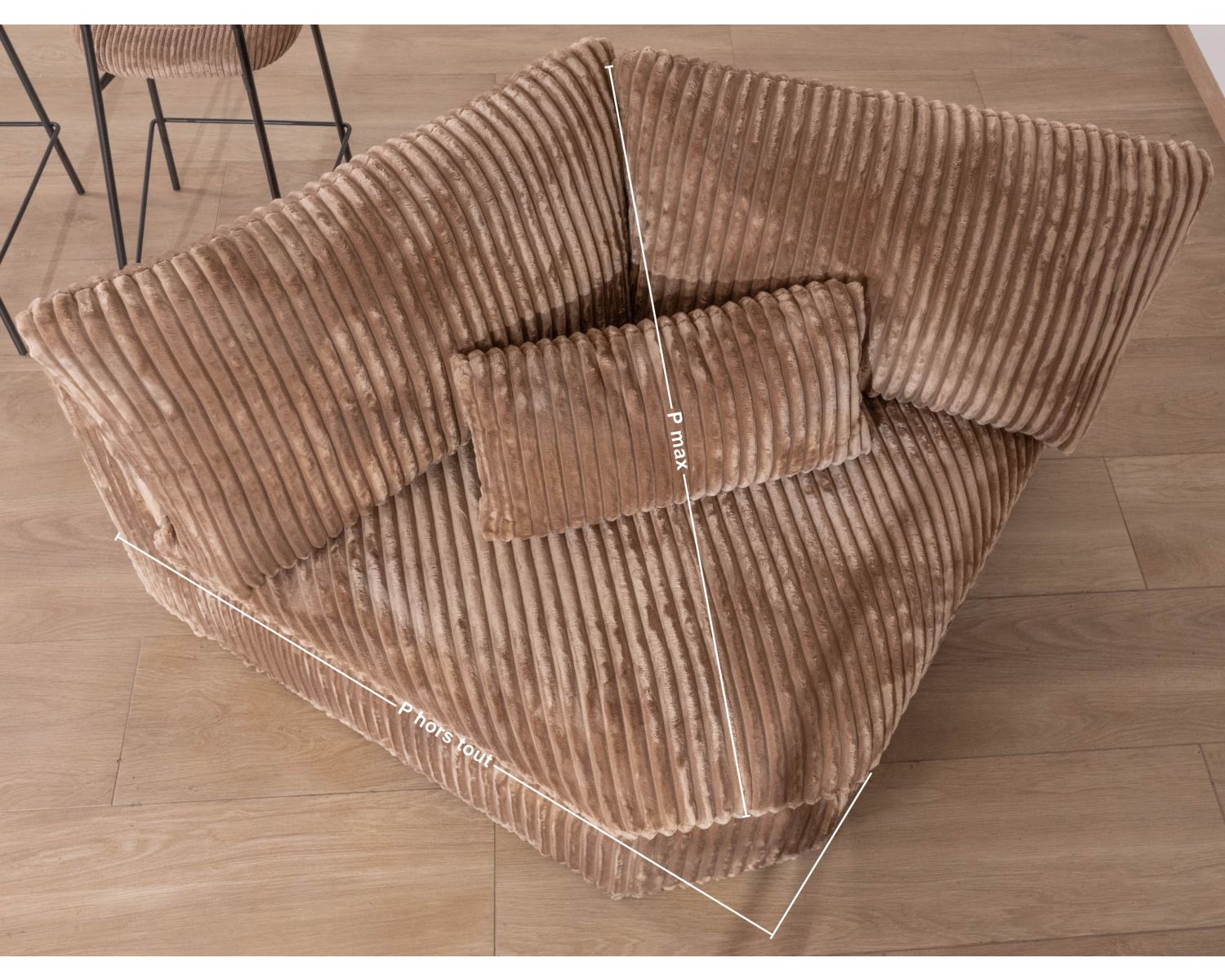 Elément d'angle pour canapé modulaire camel en velours larges côtes "Kédusa"