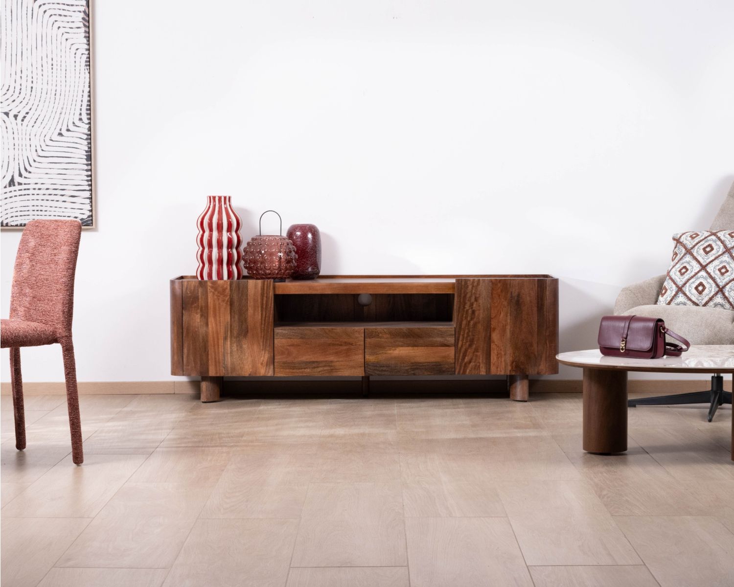 Meuble TV 175 cm en manguier massif style contemporain minimaliste "Malaké"