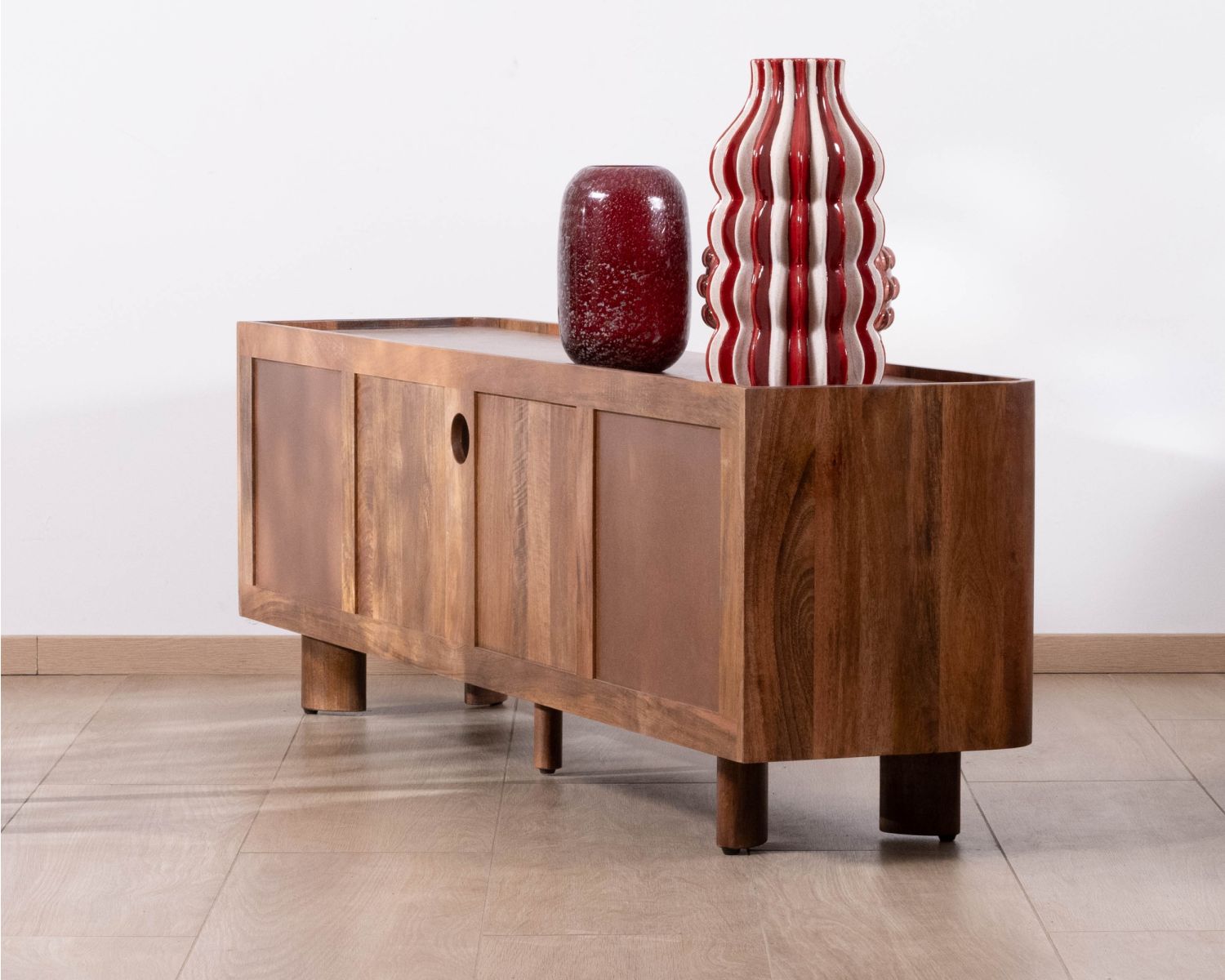 Meuble TV 175 cm en manguier massif style contemporain minimaliste "Malaké"