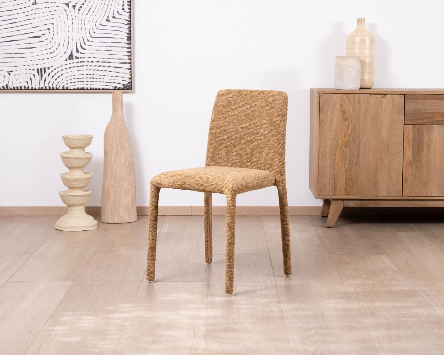 Lot de 4 chaises de repas revêtement intégral en tissu jaune doré “Otto” esprit design