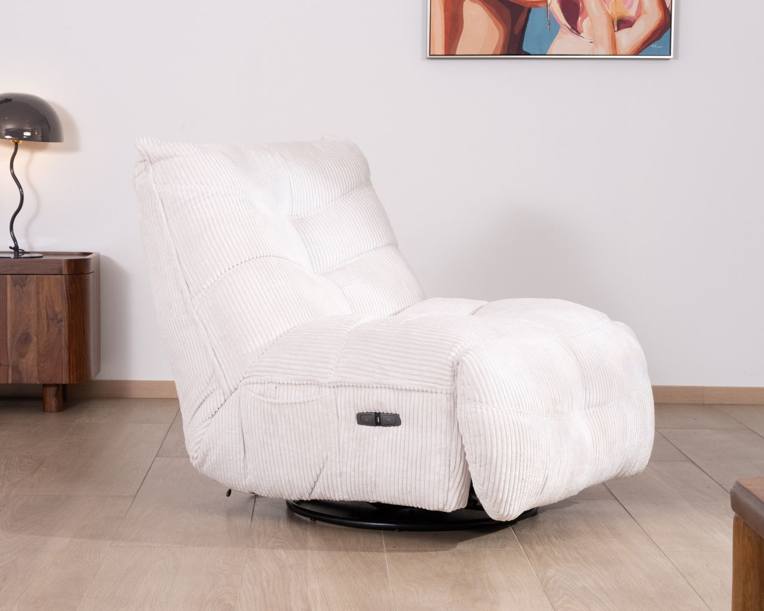 Fauteuil pivotant et inclinable en velours côtelé écru "Cascada"