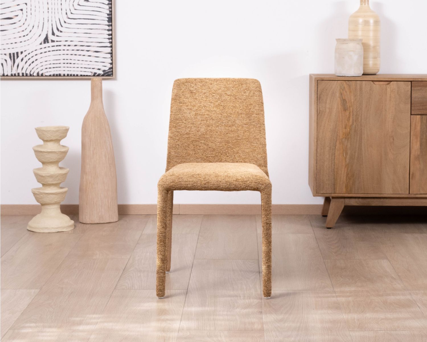 Lot de 4 chaises de repas revêtement intégral en tissu jaune doré “Otto” esprit design