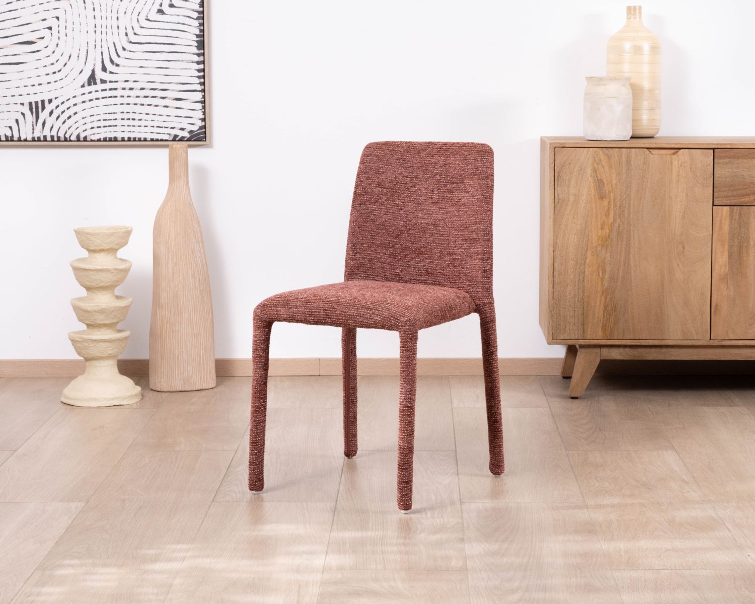 Lot de 4 chaises de repas empilables avec habillage intégral "Otto" en tissu tramé rouge