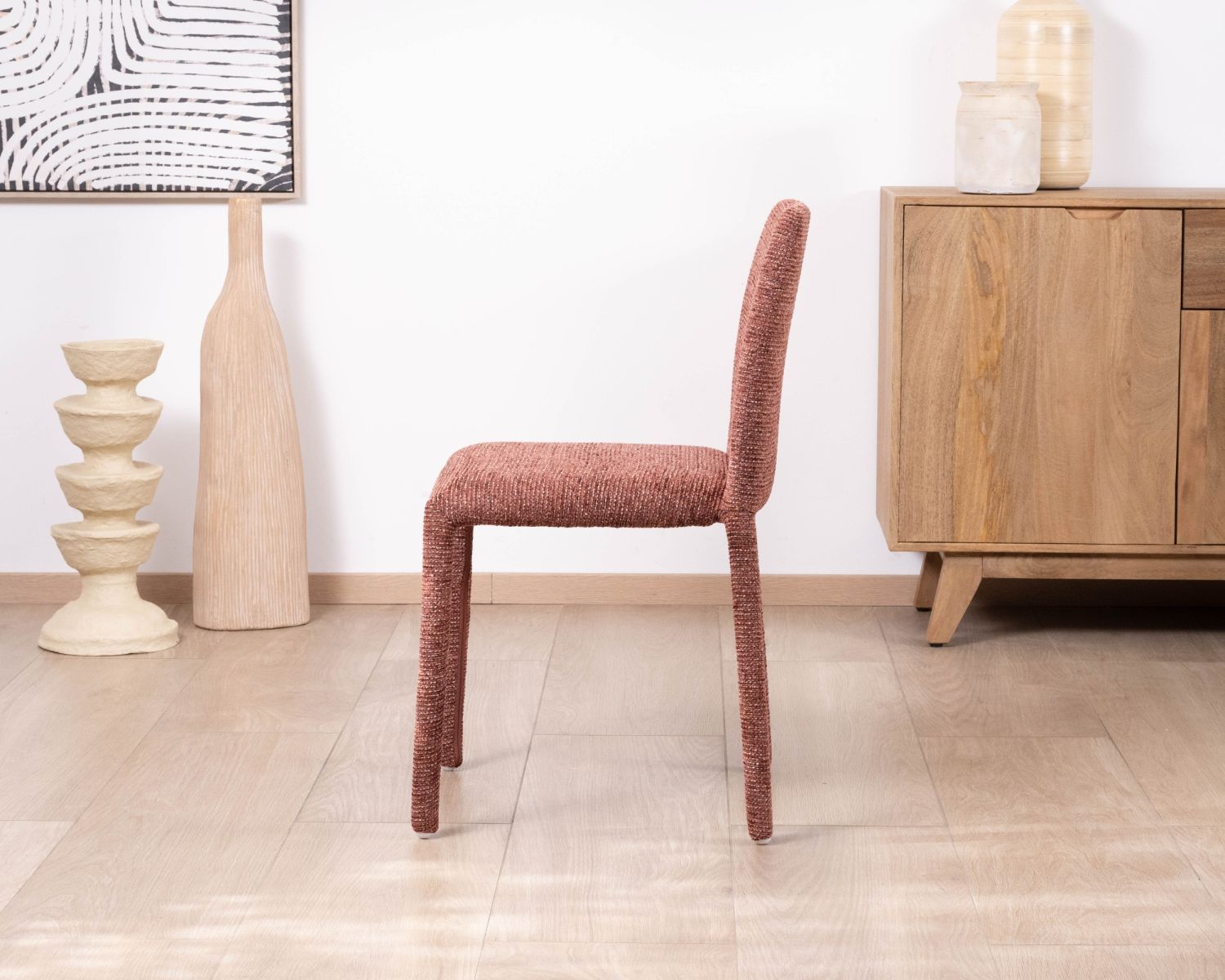 Lot de 4 chaises de repas empilables avec habillage intégral "Otto" en tissu tramé rouge