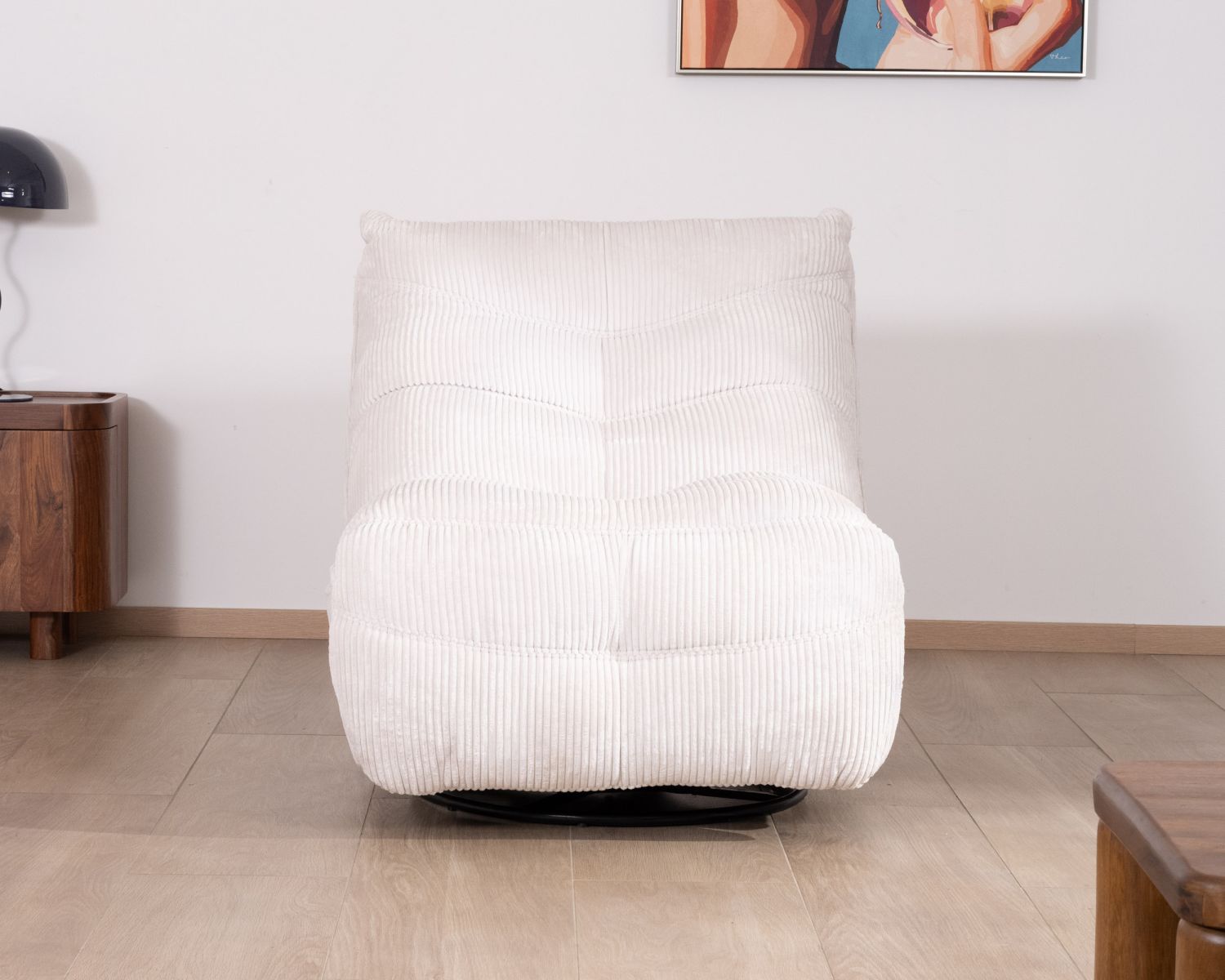 Fauteuil pivotant et inclinable en velours côtelé écru "Cascada"