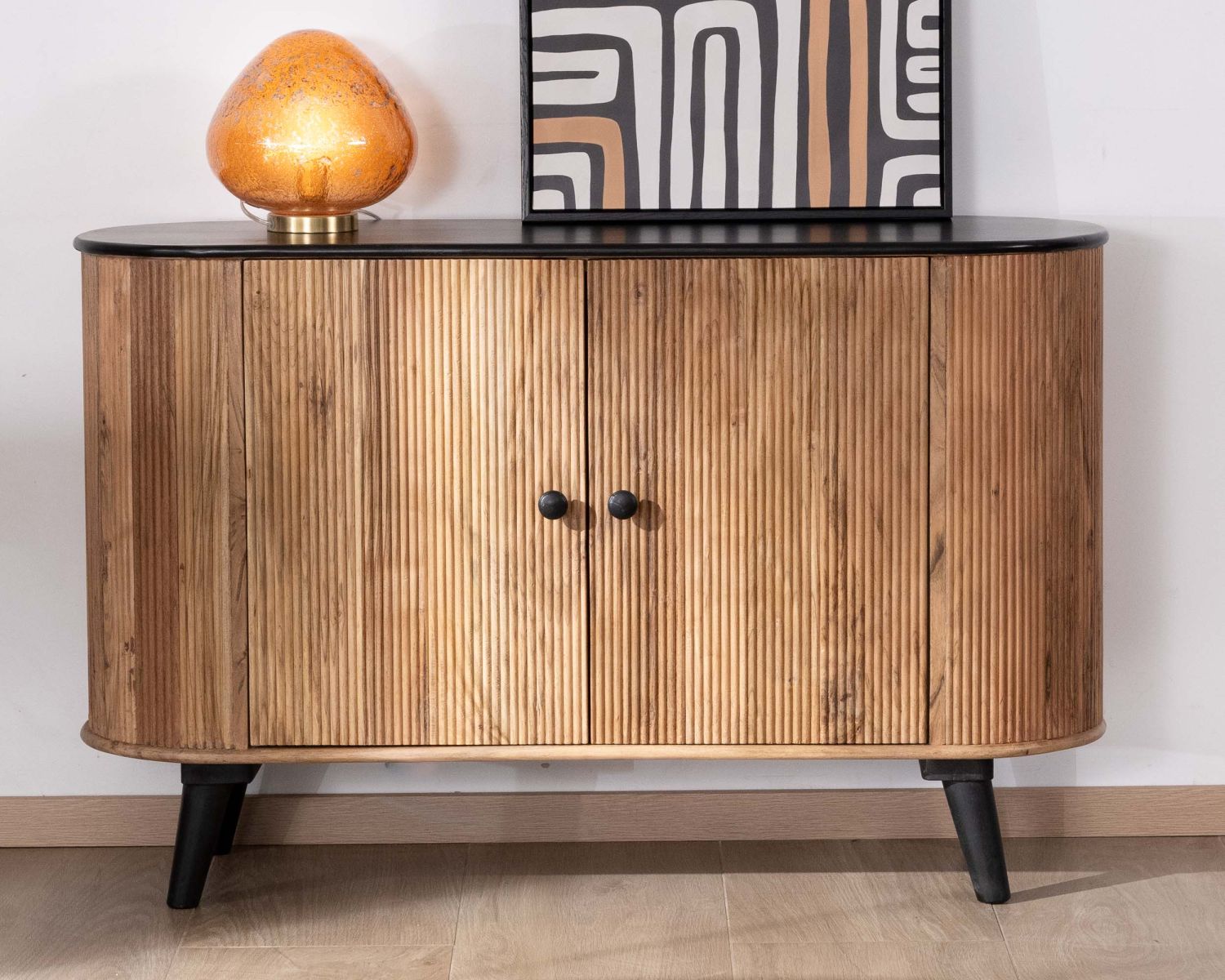 Petit buffet 2 portes bicolore bois et noir style vintage "Boogie"