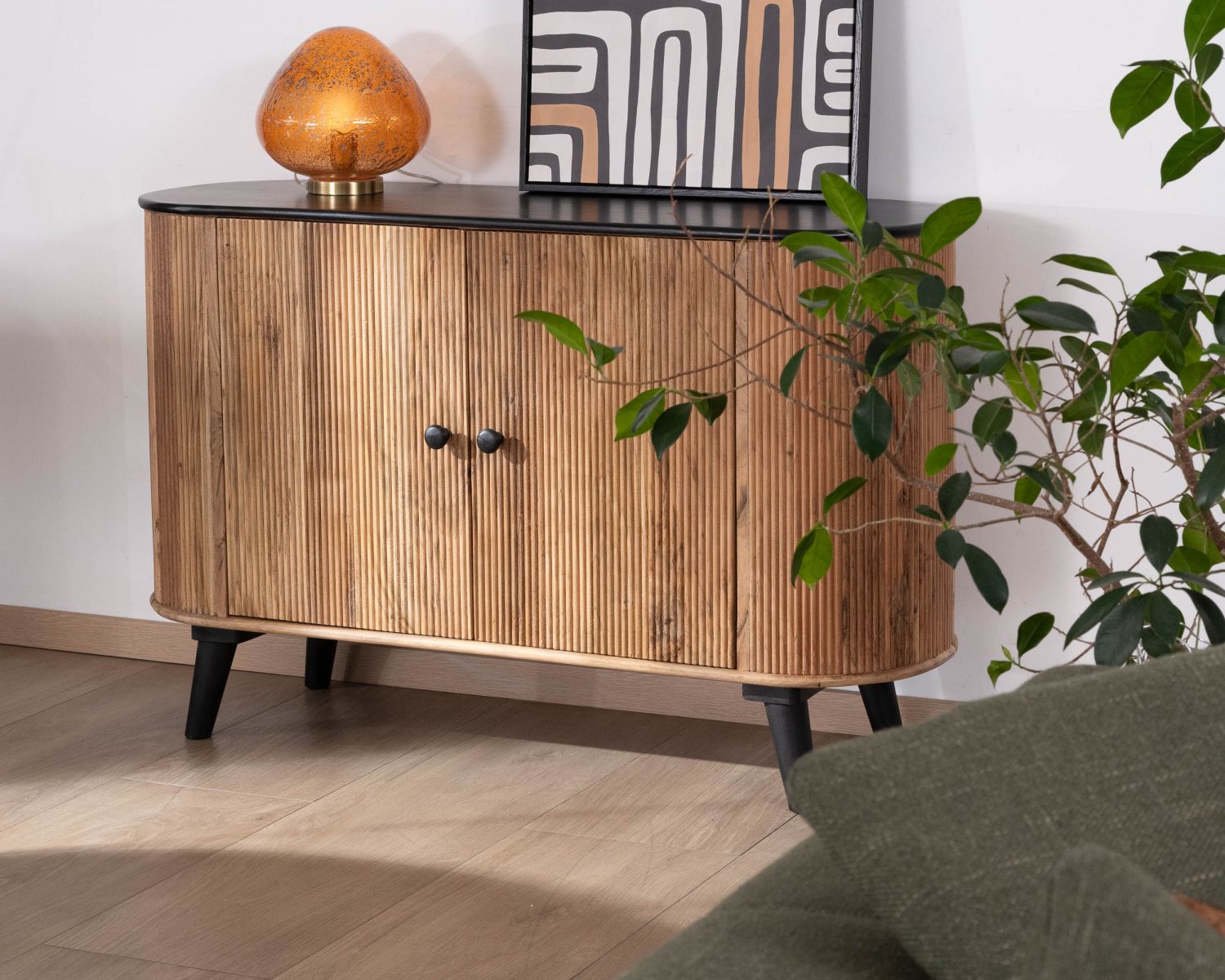 Petit buffet 2 portes bicolore bois et noir style vintage "Boogie"
