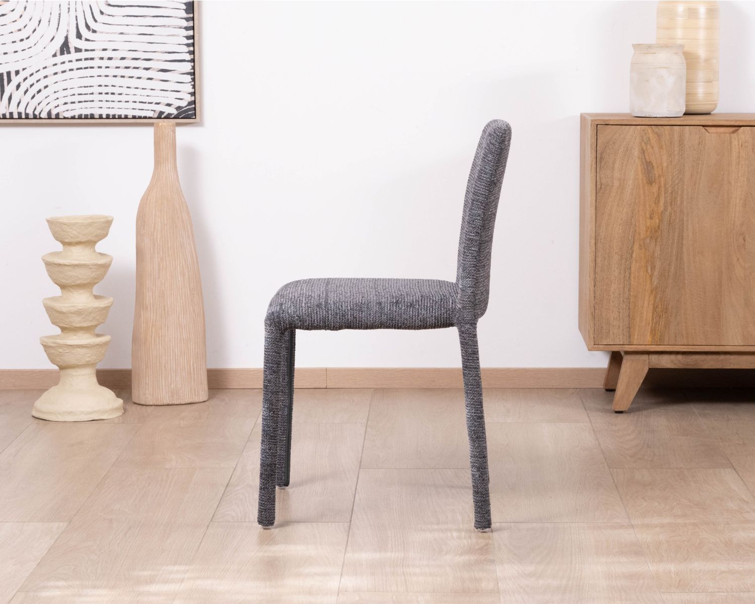 Lot de 4 chaises de repas empilables en tissu gris graphite texturé “Otto” 