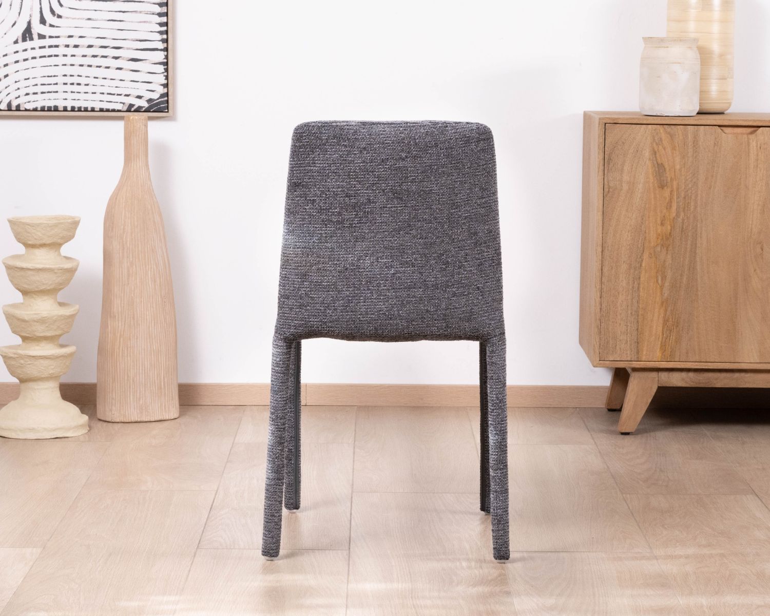 Lot de 4 chaises de repas empilables en tissu gris graphite texturé “Otto” 