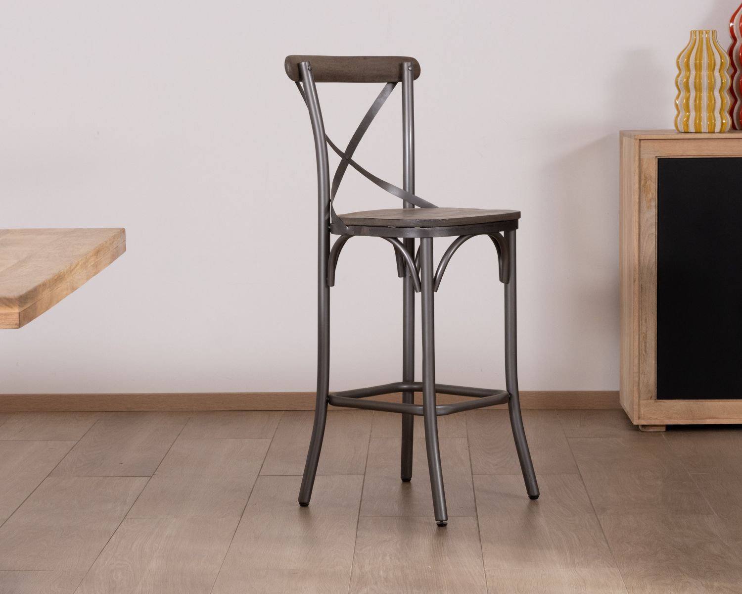 Lot de 2 chaises de bar gris foncé "Snack Indus" métal et bois