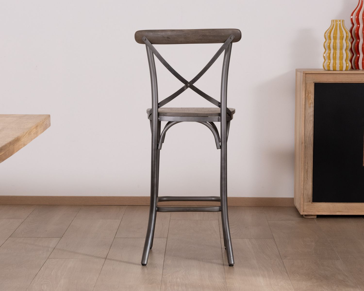 Lot de 2 chaises de bar gris foncé "Snack Indus" métal et bois