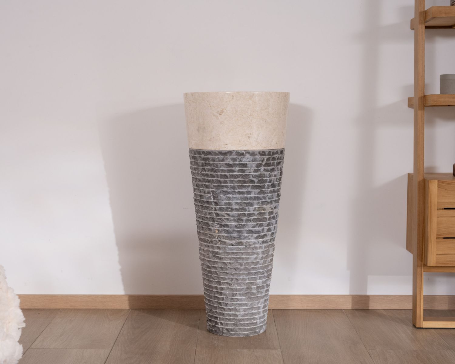 Vasque piédestal en marbre gris et noir double texture "Stone"