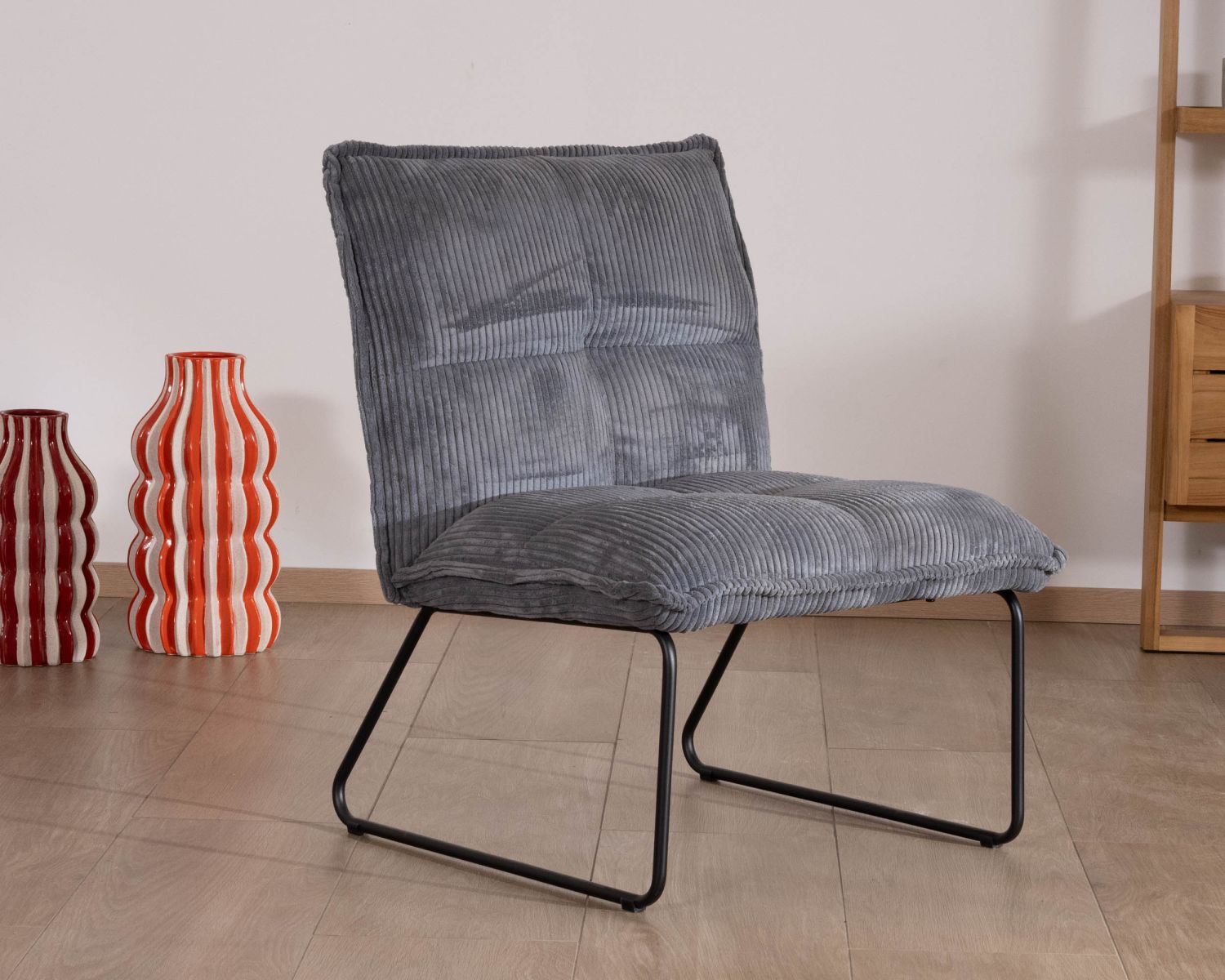 Lot de 2 fauteuils sans accoudoirs en velours cotelé gris "Calvin"