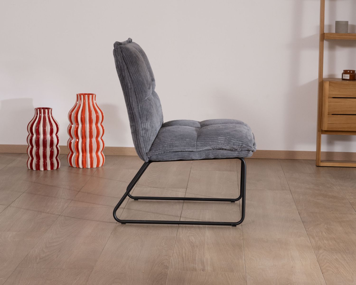 Lot de 2 fauteuils sans accoudoirs en velours cotelé gris "Calvin"