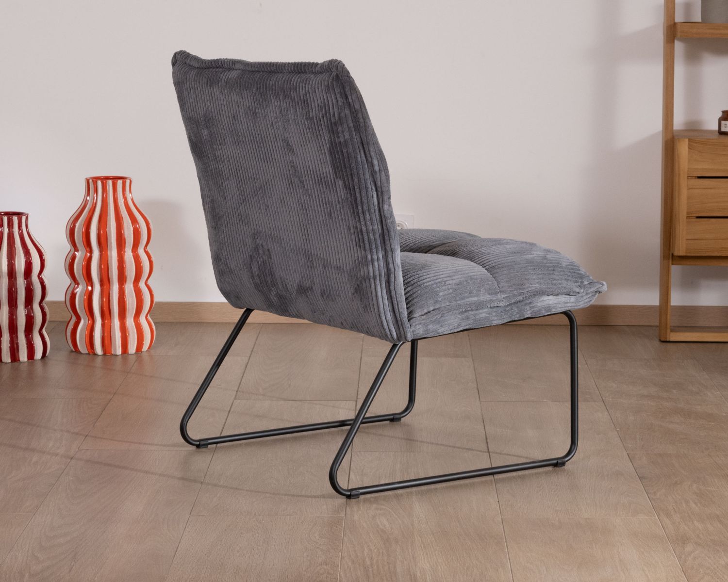Lot de 2 fauteuils sans accoudoirs en velours cotelé gris "Calvin"