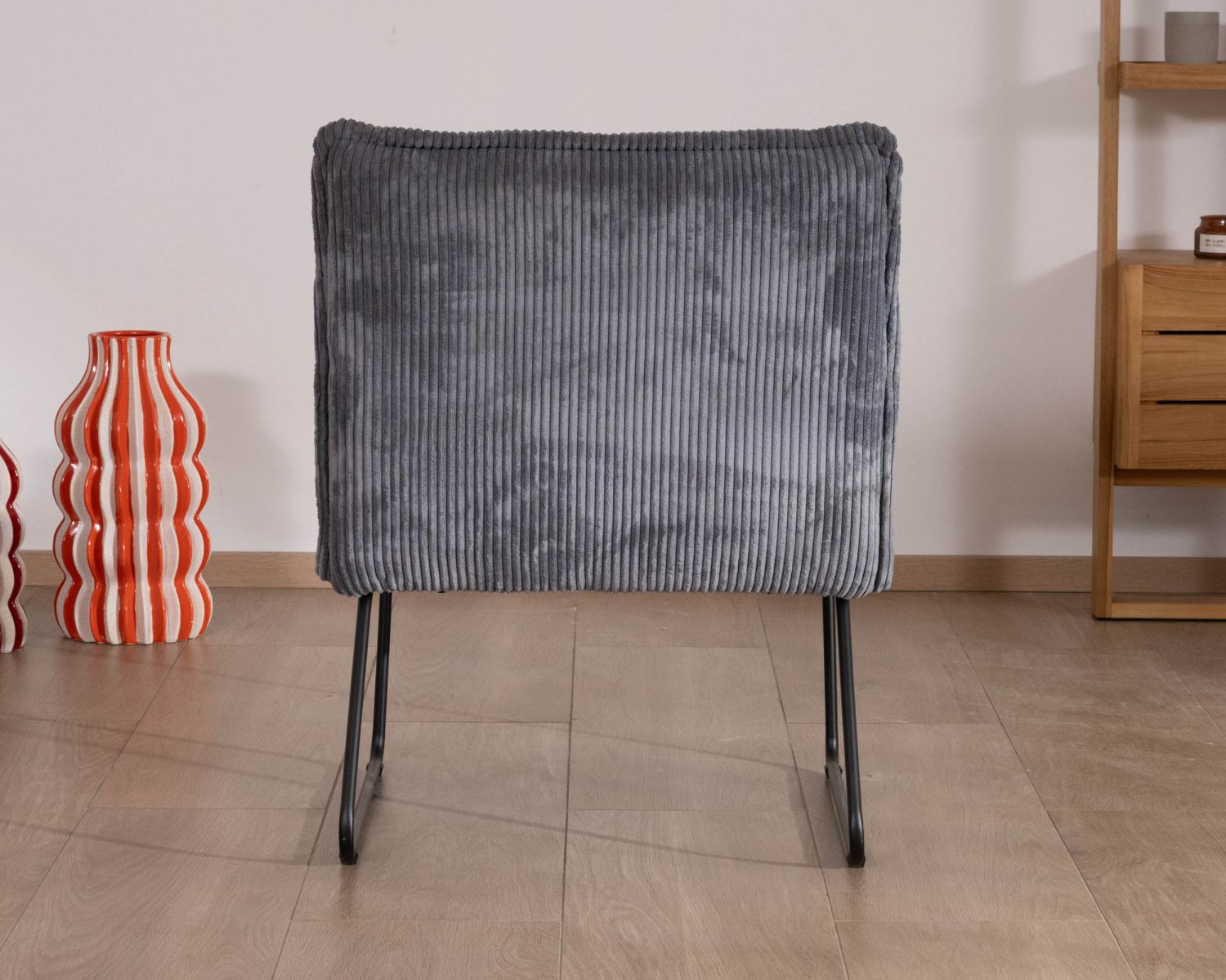 Lot de 2 fauteuils sans accoudoirs en velours cotelé gris "Calvin"
