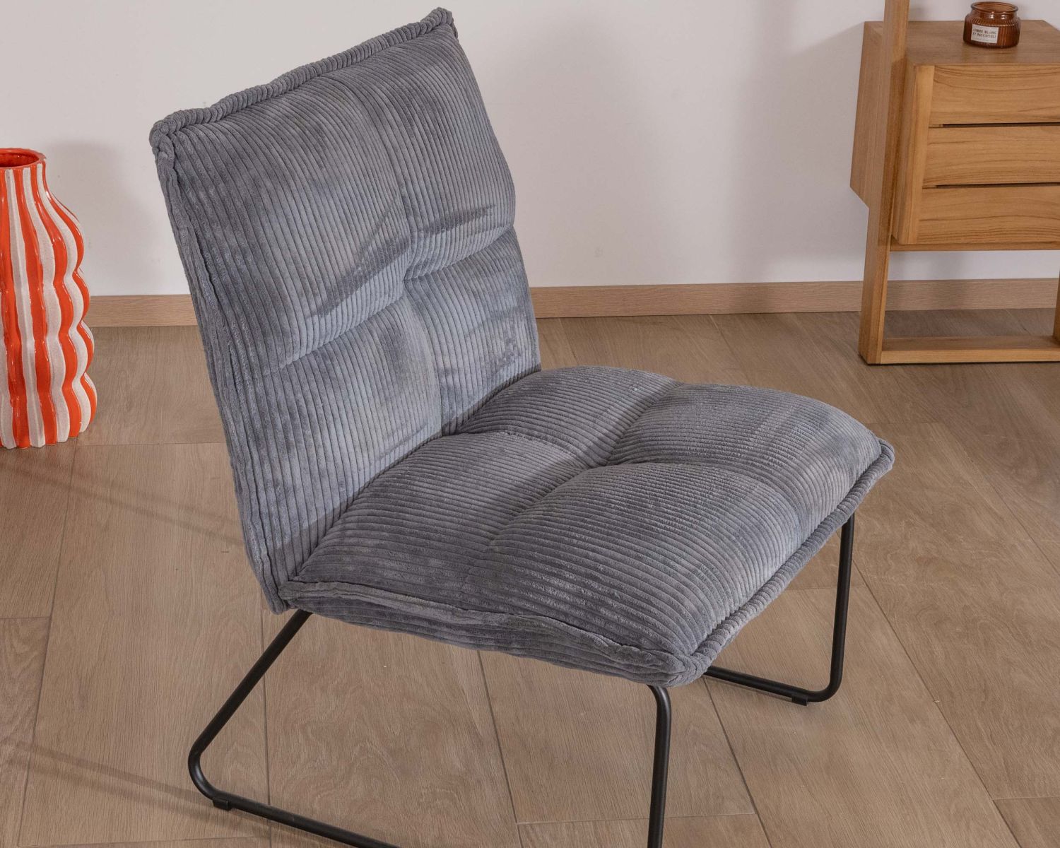 Lot de 2 fauteuils sans accoudoirs en velours cotelé gris "Calvin"