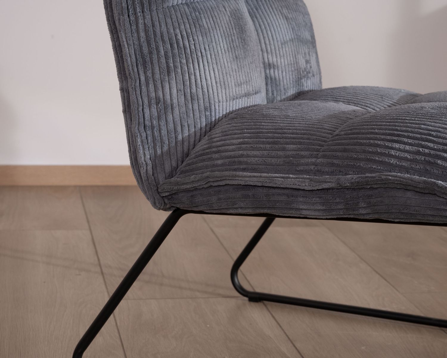 Lot de 2 fauteuils sans accoudoirs en velours cotelé gris "Calvin"