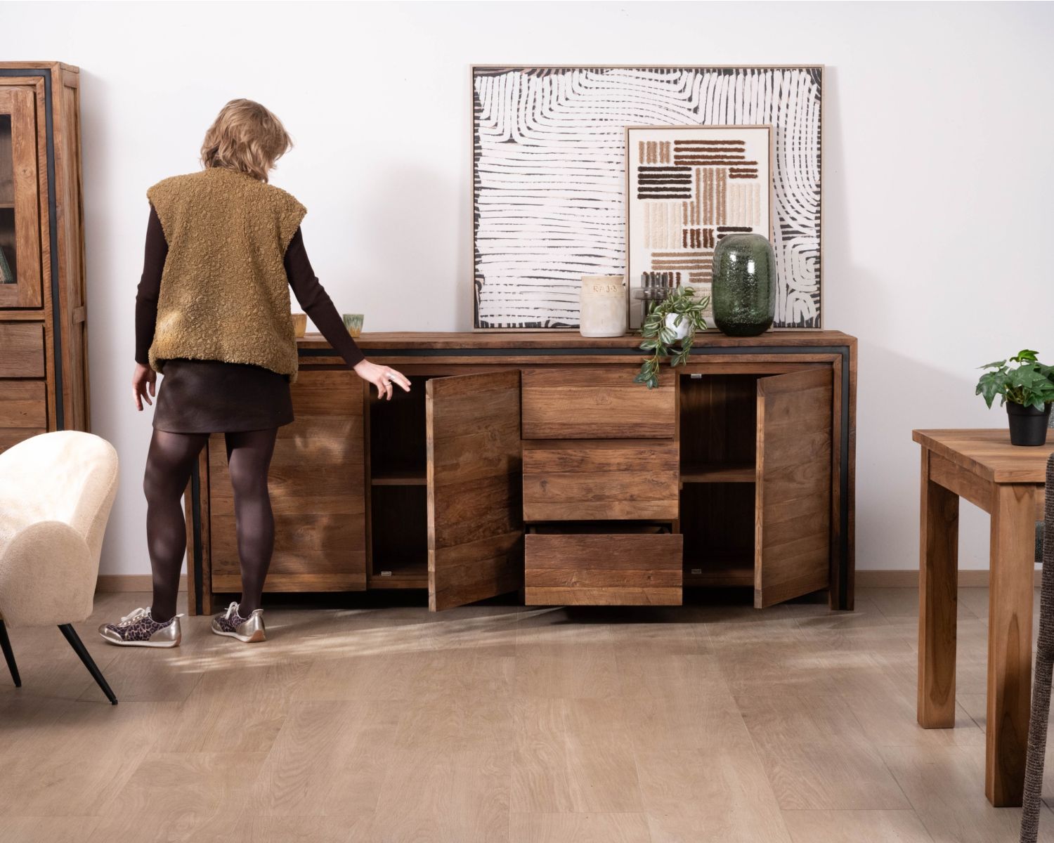 Enfilade 3 portes "Kayoa" en teck massif esprit campagne chic et naturel