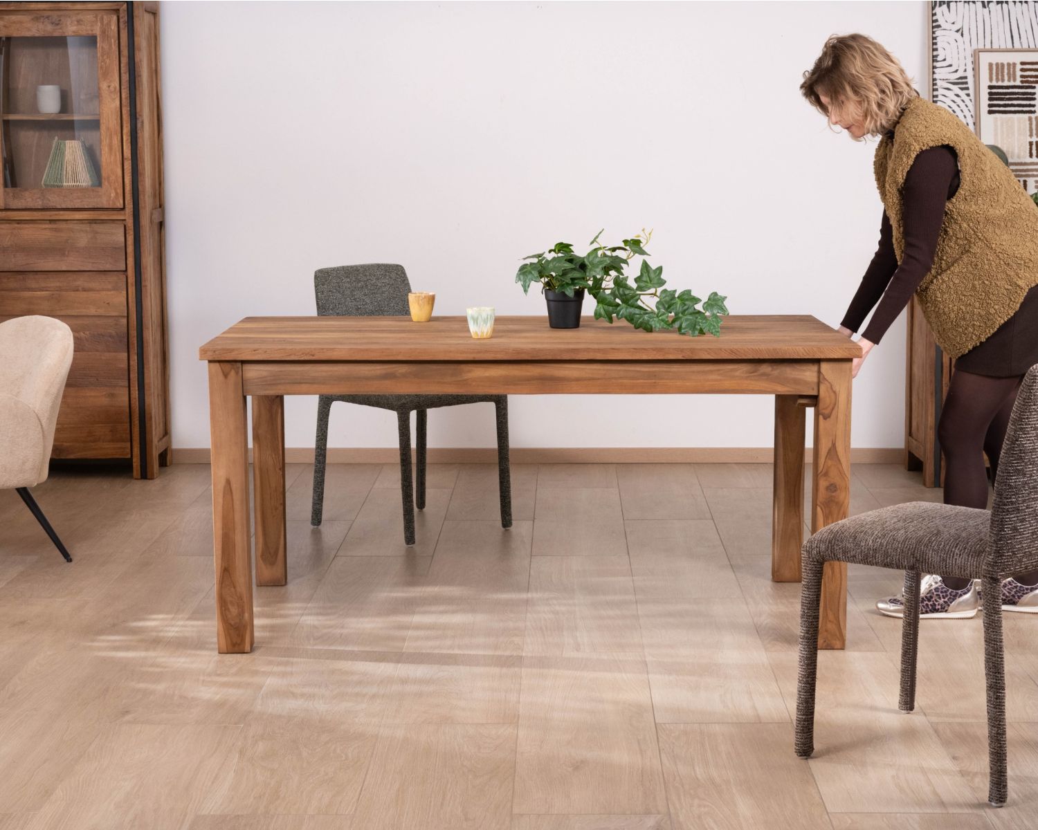 Table à manger extensible 160 à 210 cm en teck recyclé massif "Kayoa" style authentique