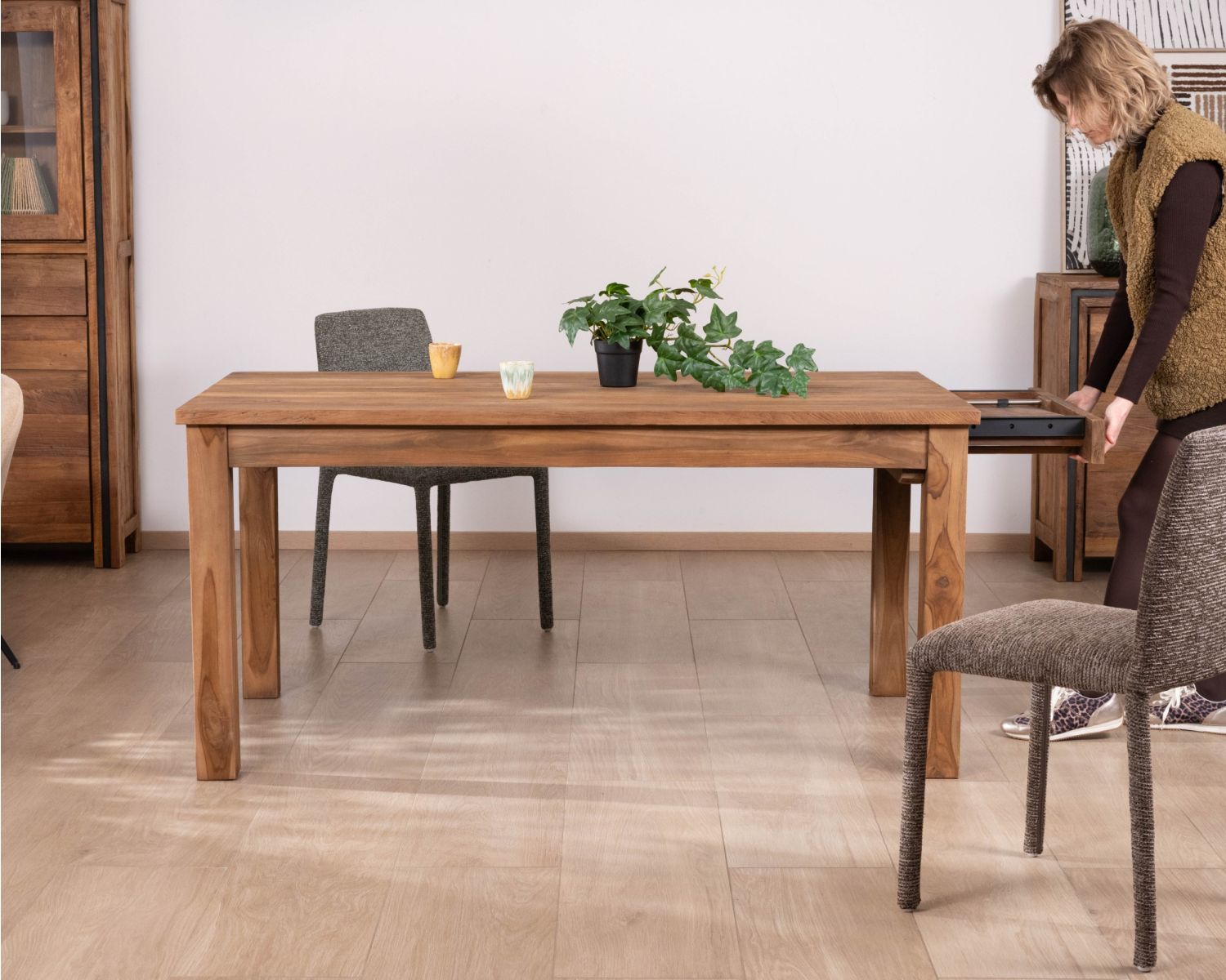 Table à manger extensible 160 à 210 cm en teck recyclé massif "Kayoa" style authentique