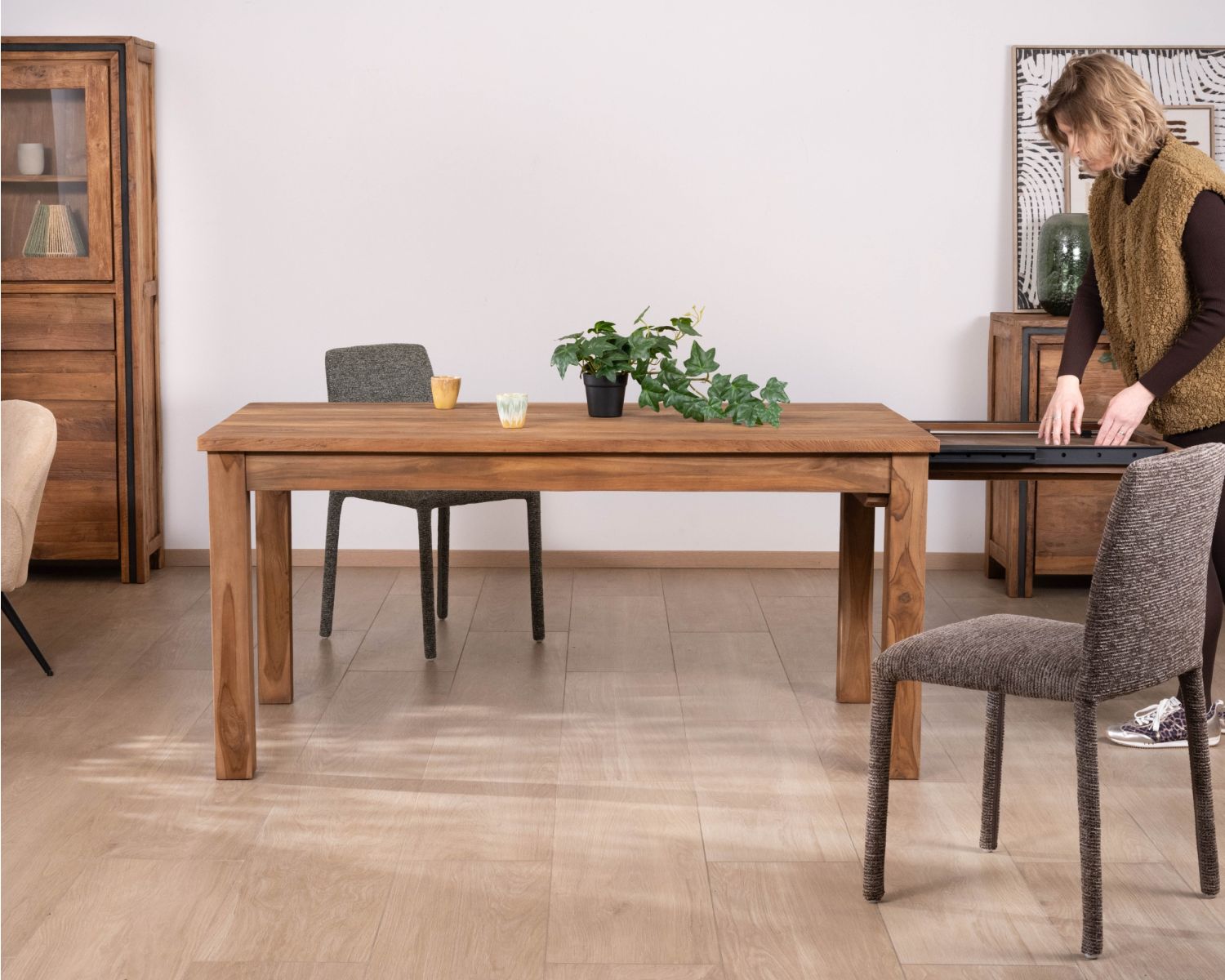 Table à manger extensible 160 à 210 cm en teck recyclé massif "Kayoa" style authentique