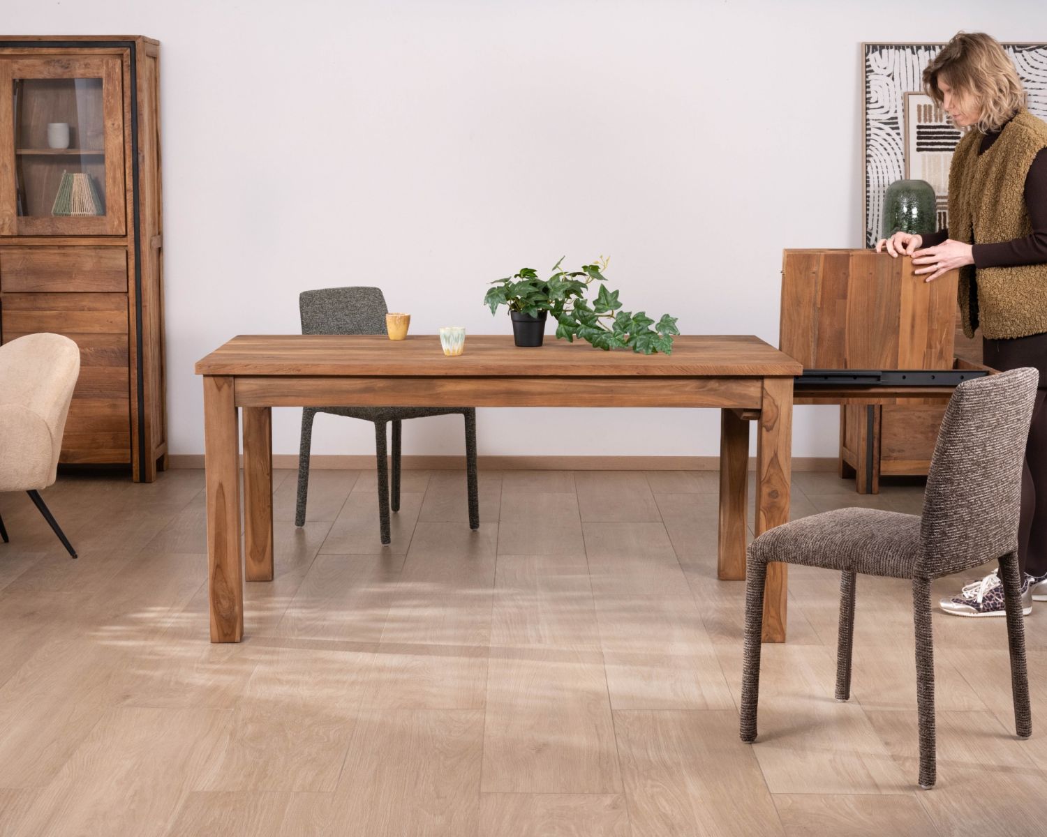 Table à manger extensible 160 à 210 cm en teck recyclé massif "Kayoa" style authentique