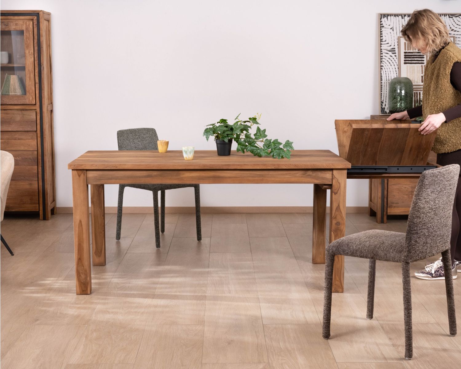 Table à manger extensible 160 à 210 cm en teck recyclé massif "Kayoa" style authentique