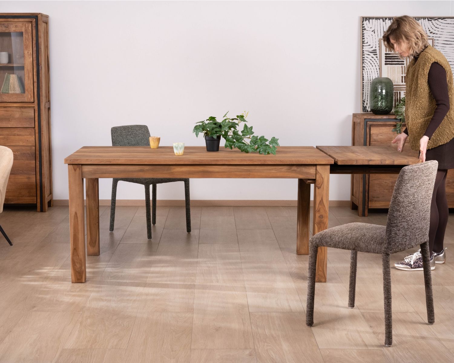 Table à manger extensible 160 à 210 cm en teck recyclé massif "Kayoa" style authentique