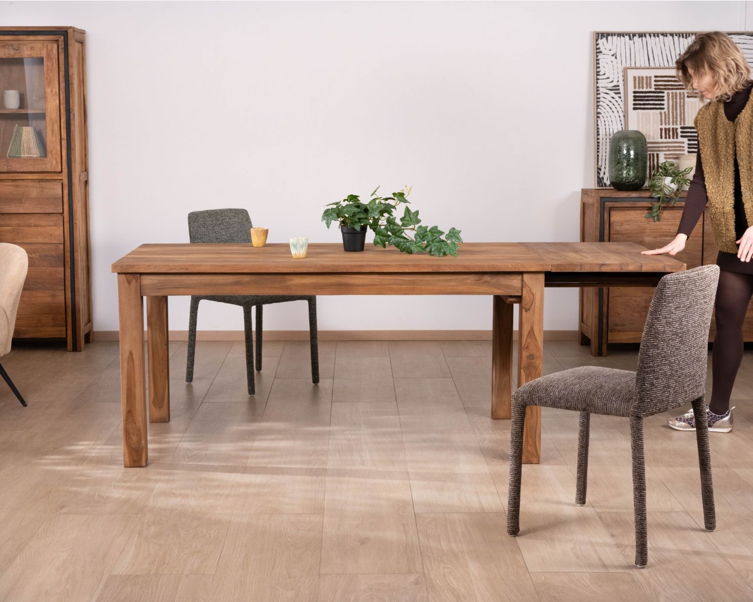 Table à manger extensible 160 à 210 cm en teck recyclé massif "Kayoa" style authentique