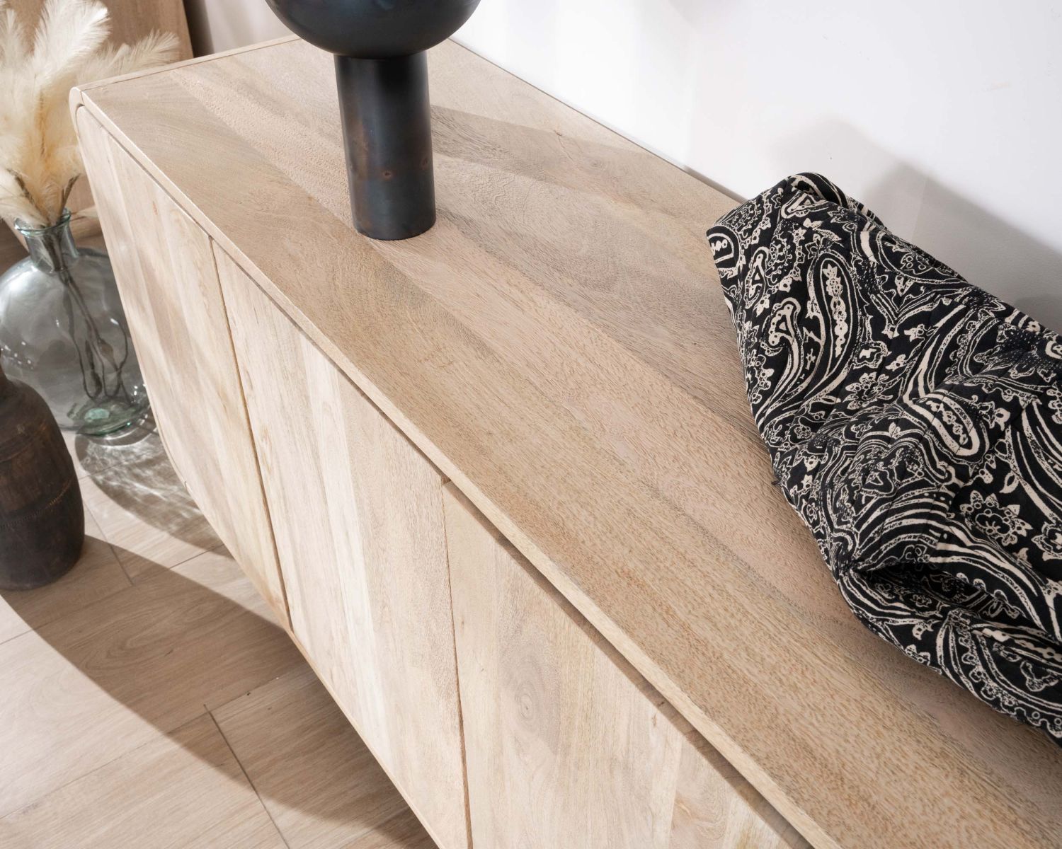 Bahut 180 cm en manguier design épuré japandi "Jappy" 4 portes