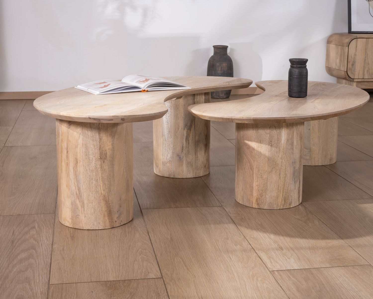 Duo de tables basses design épuré en manguier "Jappy" forme haricot