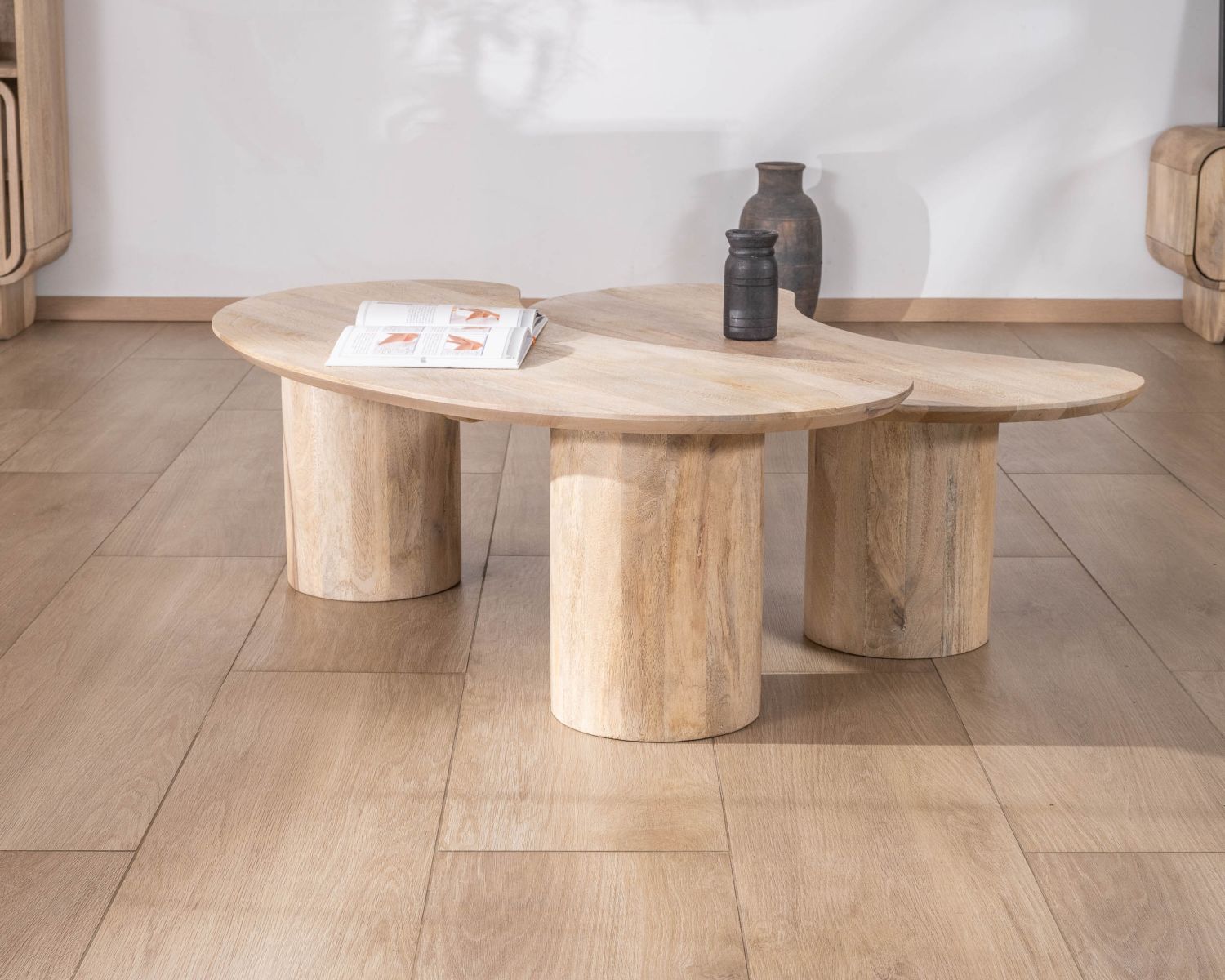 Duo de tables basses design épuré en manguier "Jappy" forme haricot