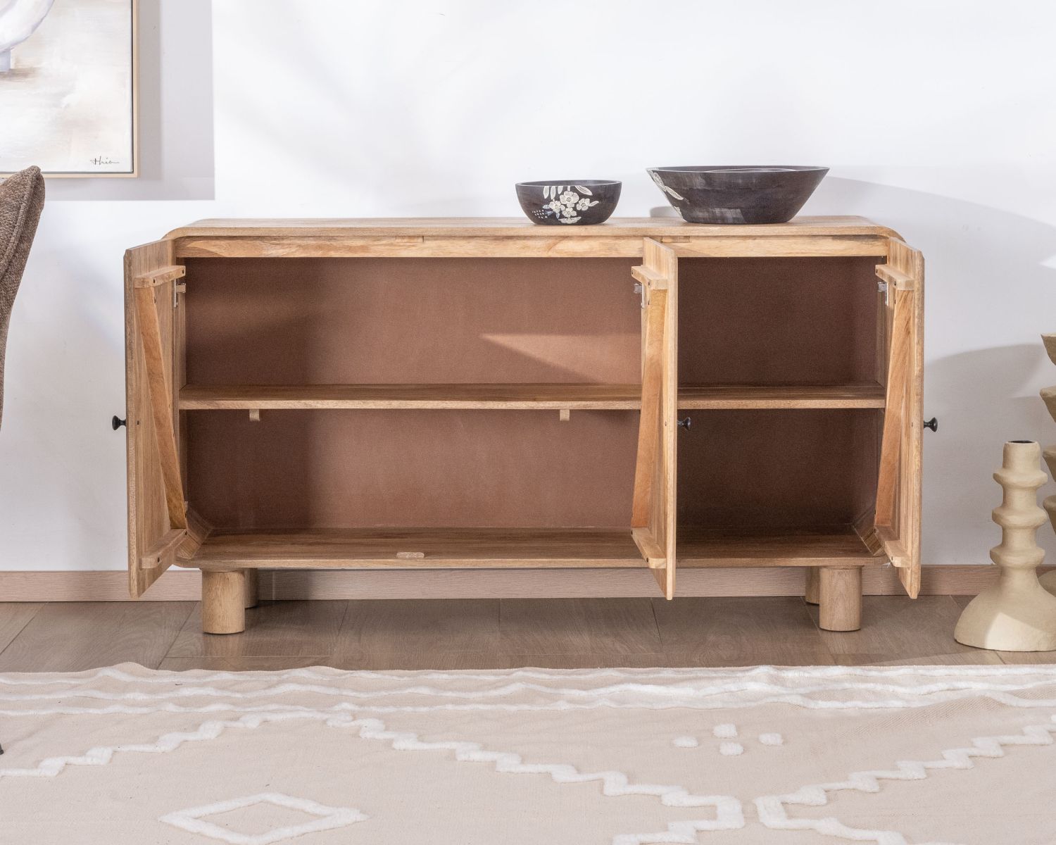 Buffet 140 cm style pop en manguier "Plume" 3 portes