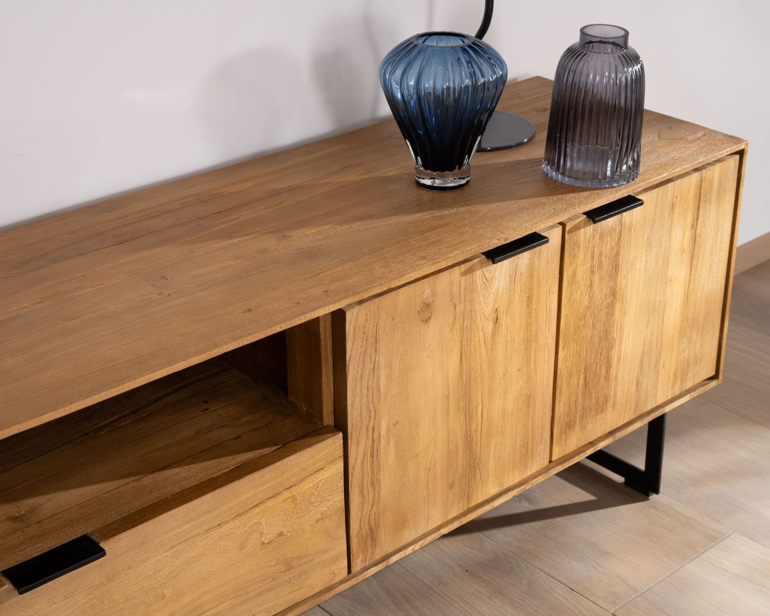 Grand meuble TV 200 cm en teck recyclé "Bahia" style rétro