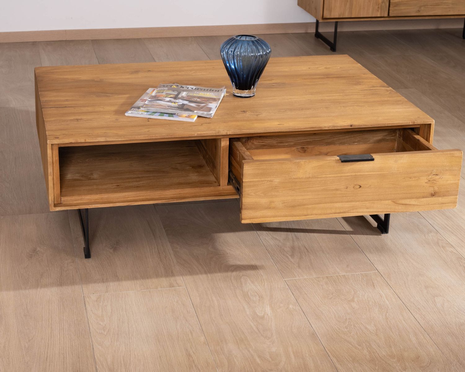 Table de salon avec rangements "Bahia" teck naturel