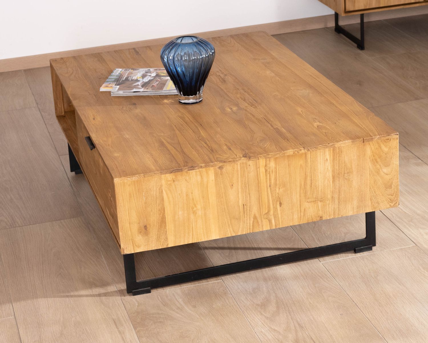 Table de salon avec rangements "Bahia" teck naturel