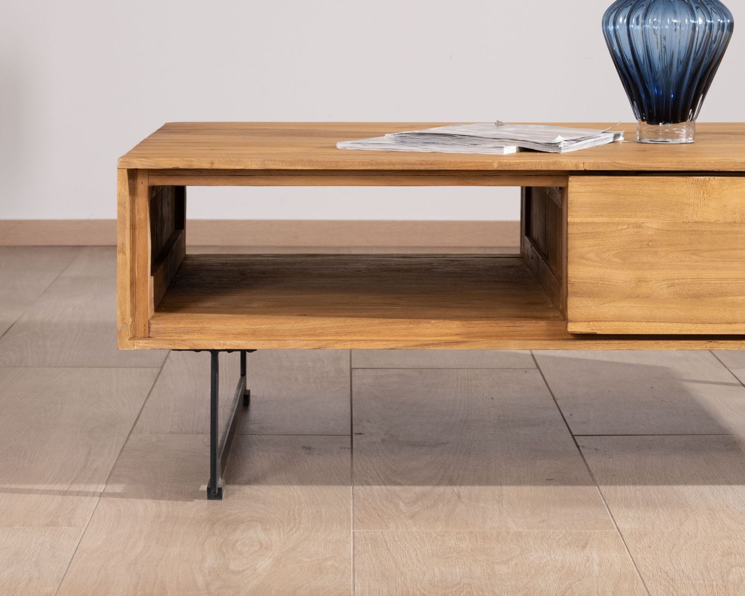 Table de salon avec rangements "Bahia" teck naturel