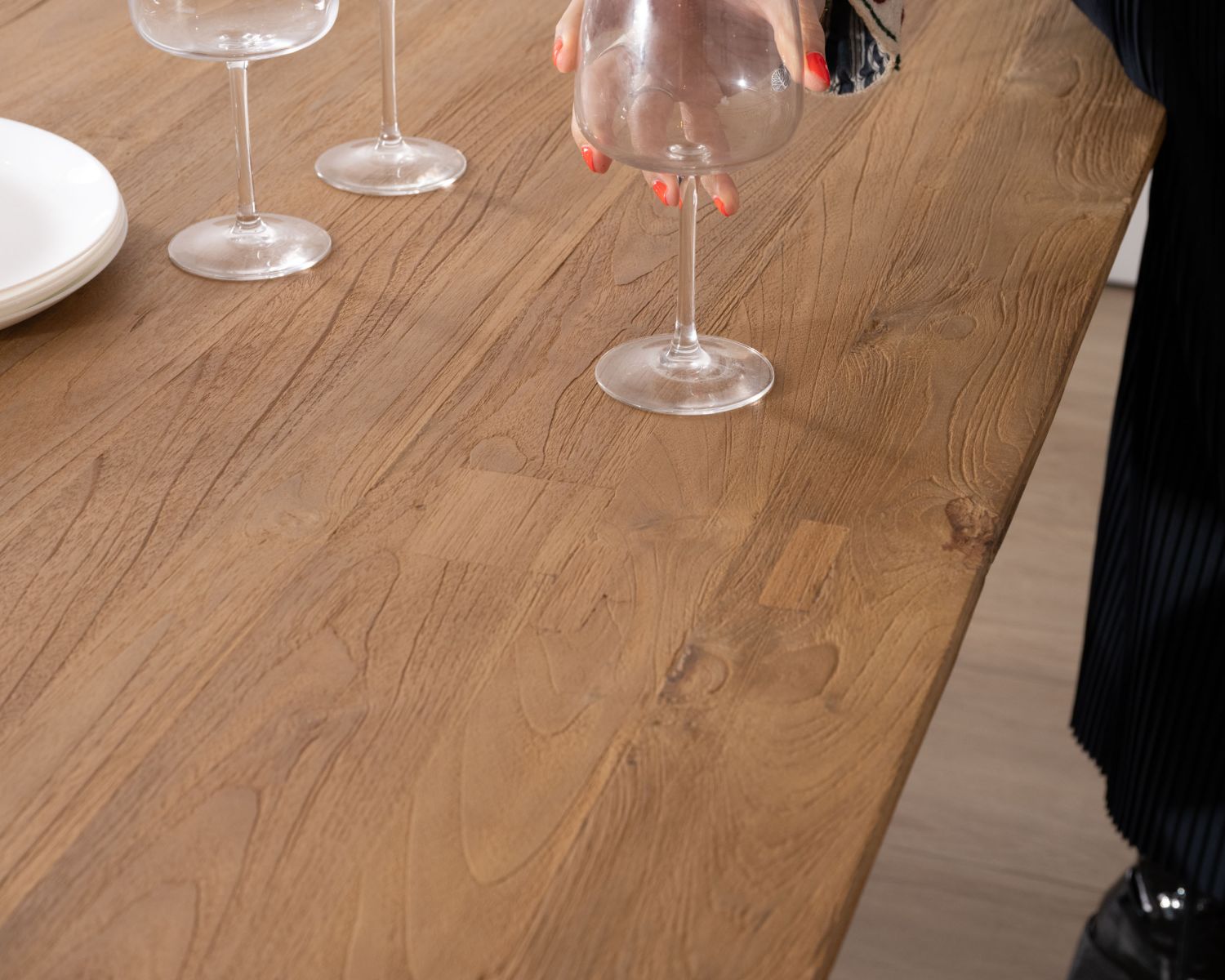 Grande table de repas en teck recyclé et pieds mikado "Bahia" 240 cm