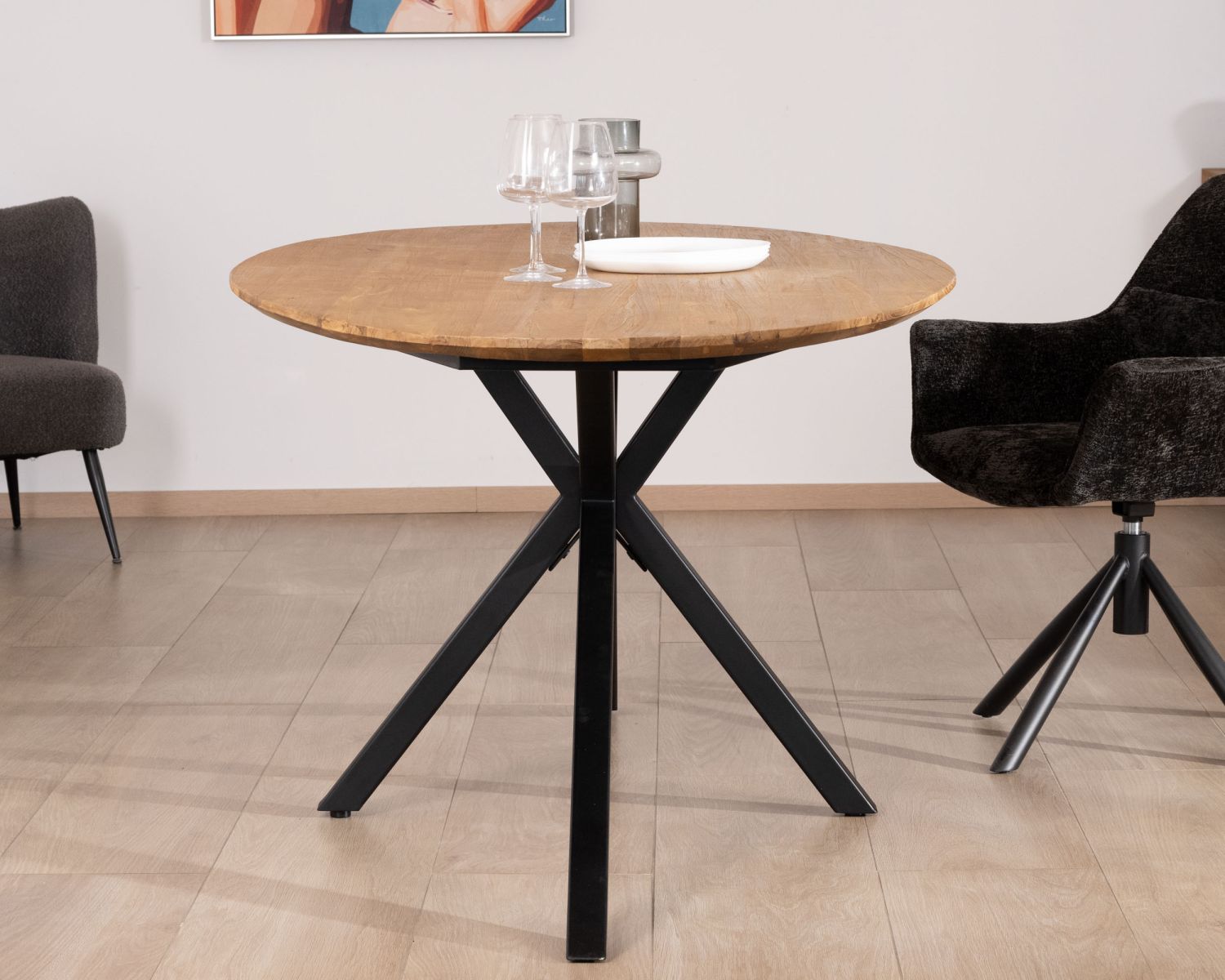 Table de salle à manger ovale en teck naturel "Bahia" pieds mikado métal