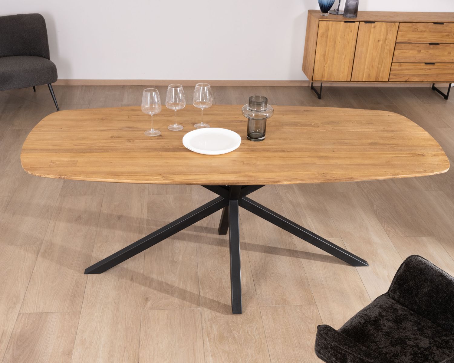 Table de repas bateau en teck recyclé et pieds mikado "Bahia" 200 cm