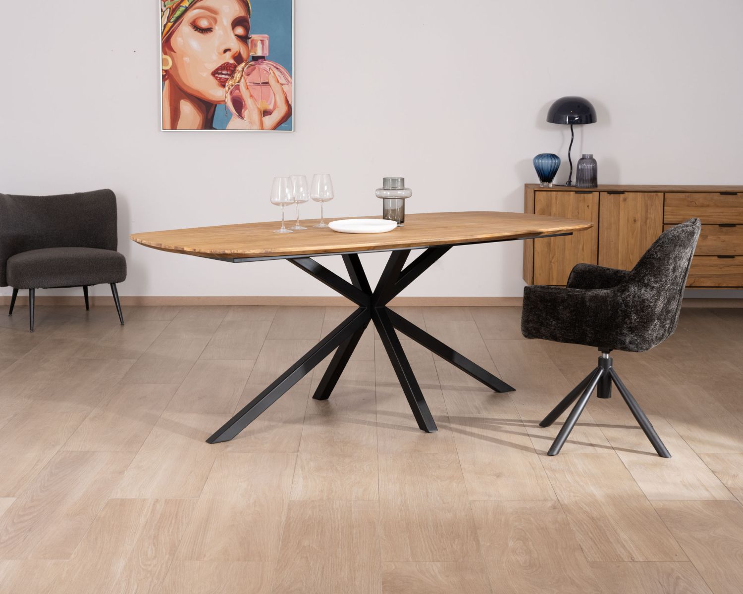 Table de repas bateau en teck recyclé et pieds mikado "Bahia" 200 cm