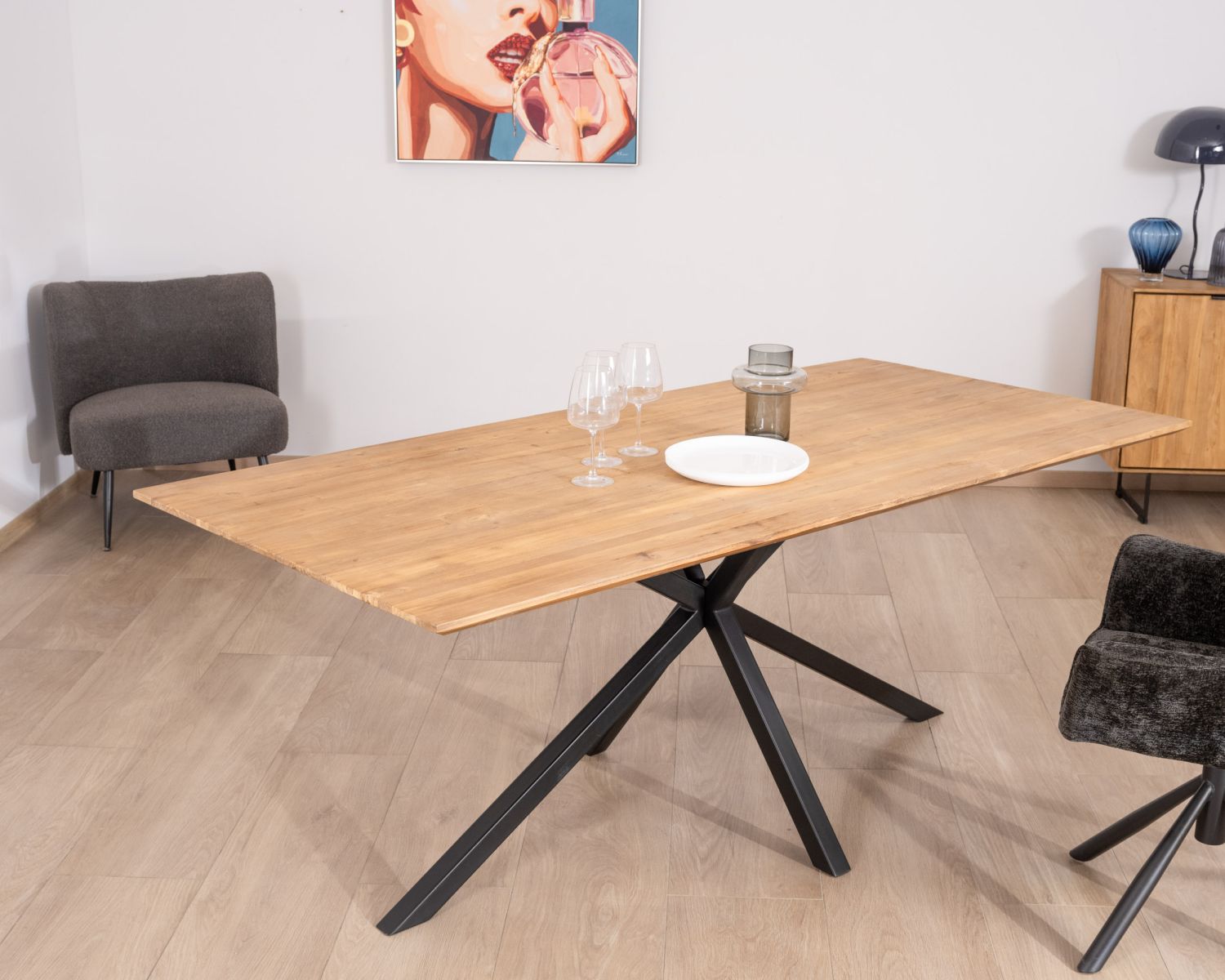 Table de repas 2 m en teck naturel "Bahia" pieds mikado métal