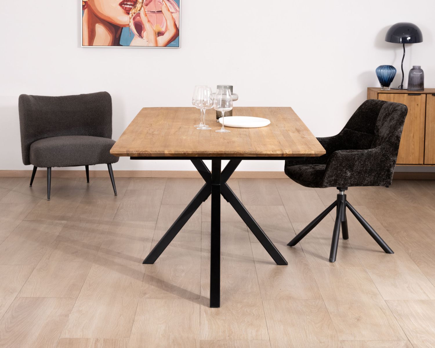 Table de repas 2 m en teck naturel "Bahia" pieds mikado métal