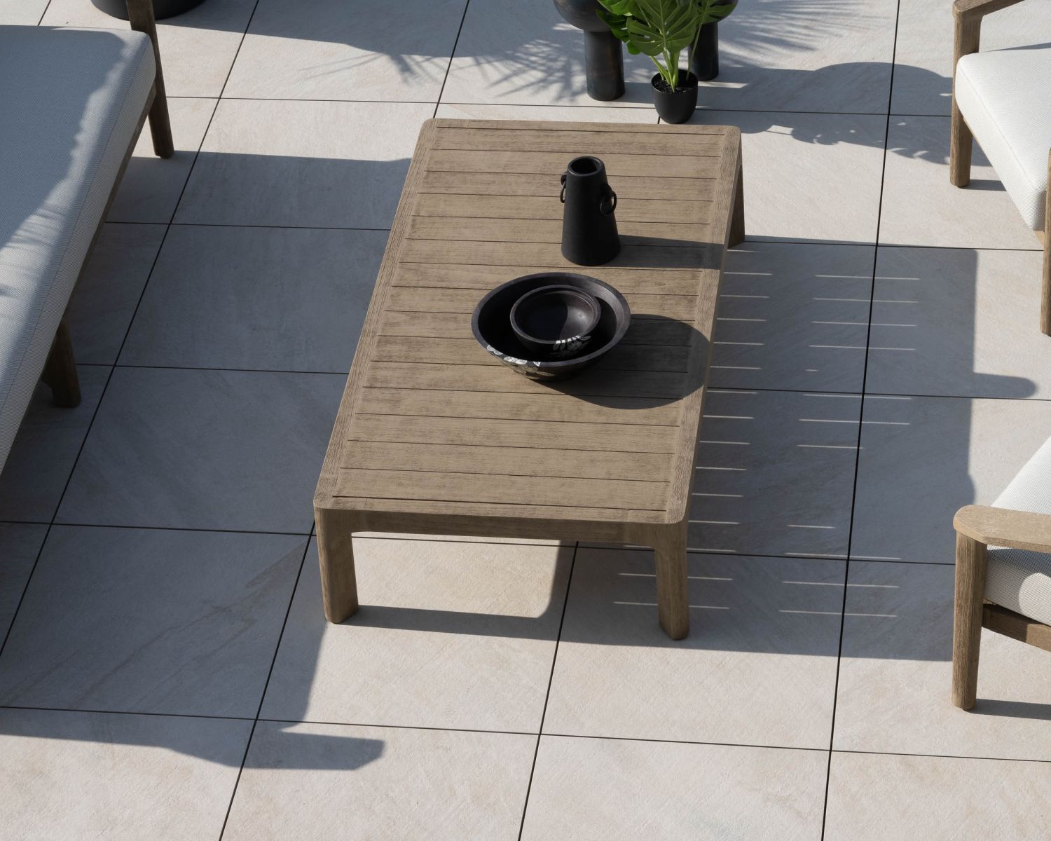 Table basse spécial extérieur design épuré en teck finition naturelle sablée "Vérone"